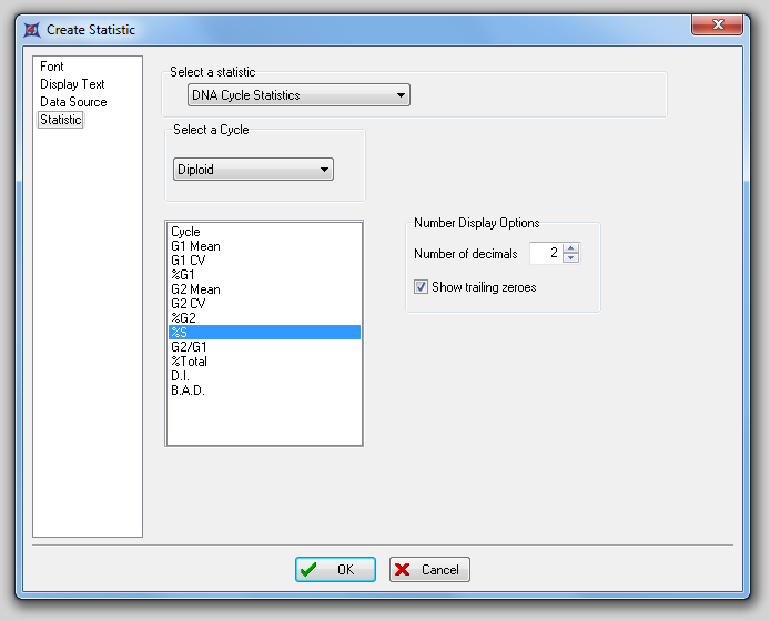 图24.14  Create Statistics Dialog - DNA Cycle Statistics (创建统计对话框 - DNA周期统计)